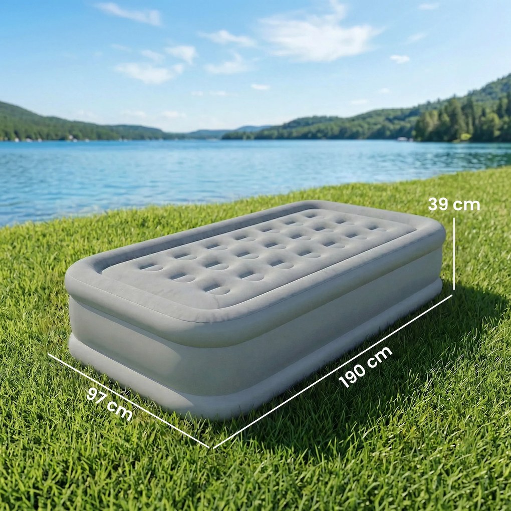 Outsunny Saltea gonflabilă 1 persoană auto-umflantă cu pompă electrică integrată în 3 minute, suprafață plușată | Aosom Romania