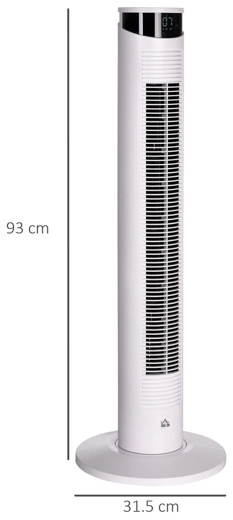 HOMCOM Ventilator Turn cu 3 Moduri și 3 Viteze cu Cronometru 12h, ABS și Ventilator de Podea cu Telecomandă, Ø31.5x93 cm, Alb | Aosom Romania