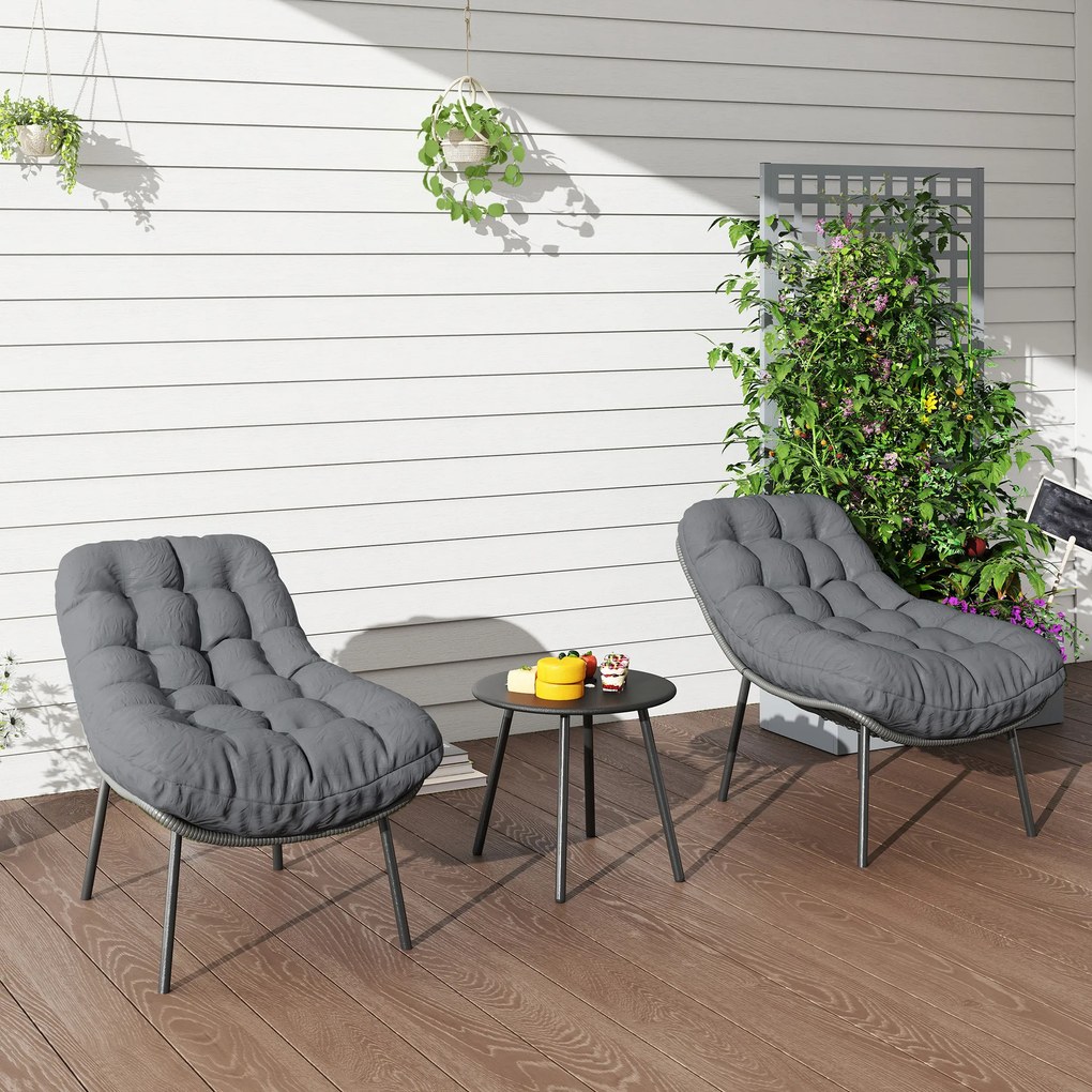 Outsunny Set de mobilier de grădină exterior din rășină întrețesută 2 persoane cu perne de 15 cm grosime gri | Aosom Romania