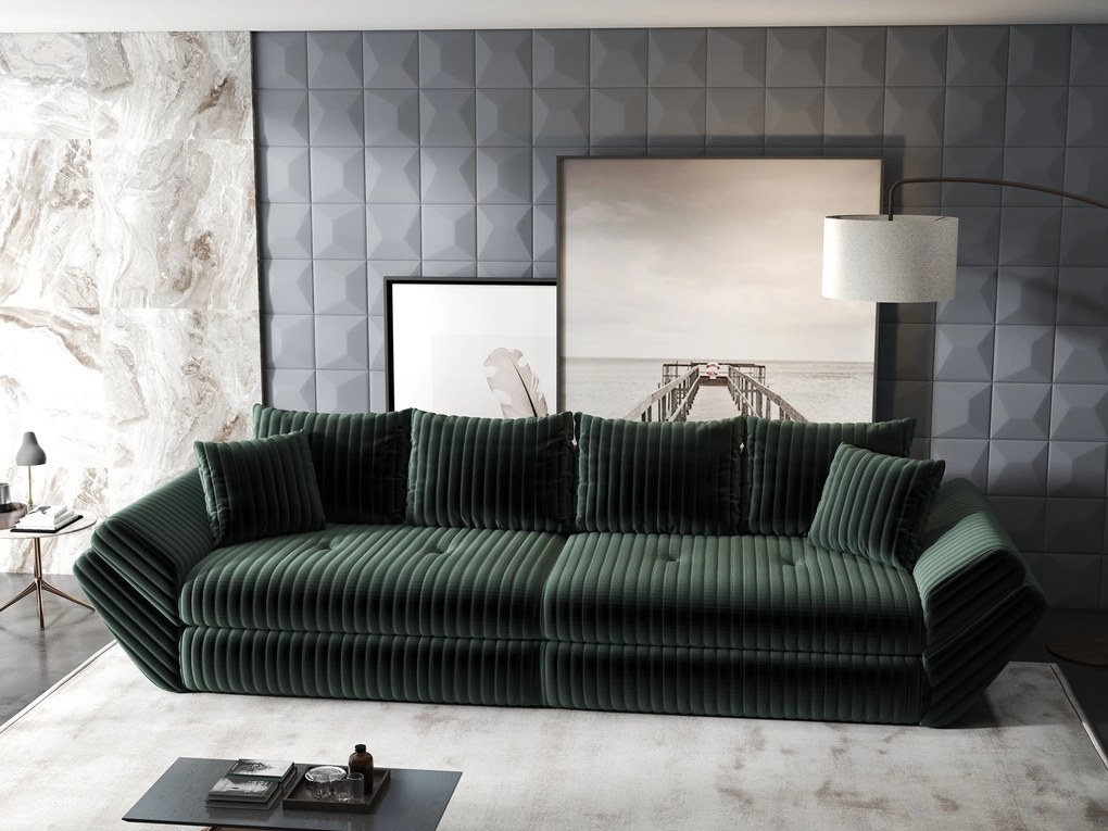 Canapea extensibilă dumonde cu ladă de depozitare si sezut confortabil din spuma high-density, Loana Ambience Verde 300x100 cm