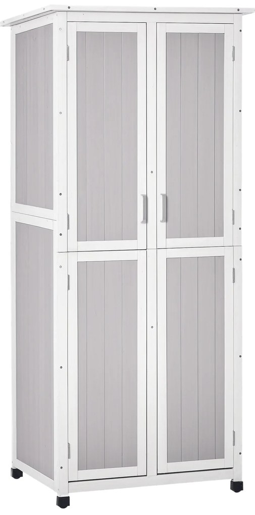 Outsunny Magazie Unelte Lemn Brad 3 Niveluri, Acoperiș Bitum Impermeabil, Cu Cârlige, 77x58x175cm, Gri | Aosom Romania