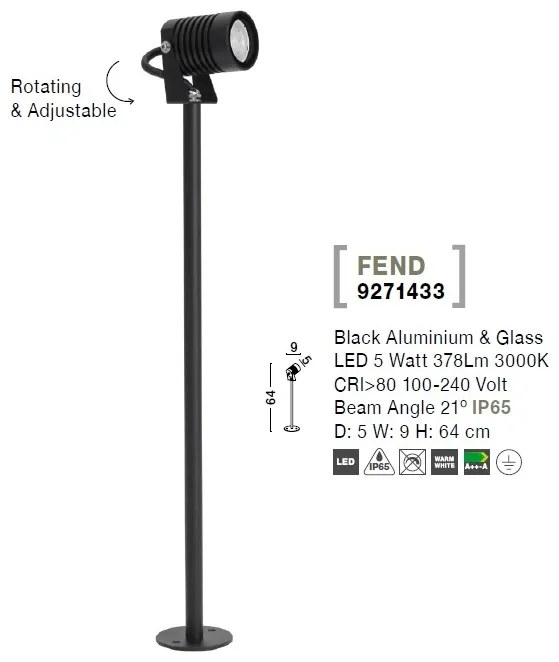 Stalp LED modern pentru iluminat exterior IP65 FEND H-64cm
