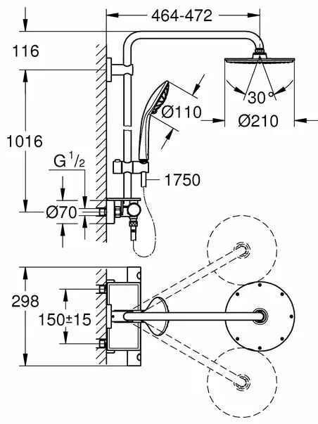 Coloana de dus cu baterie termostatata Grohe Euphoria 210