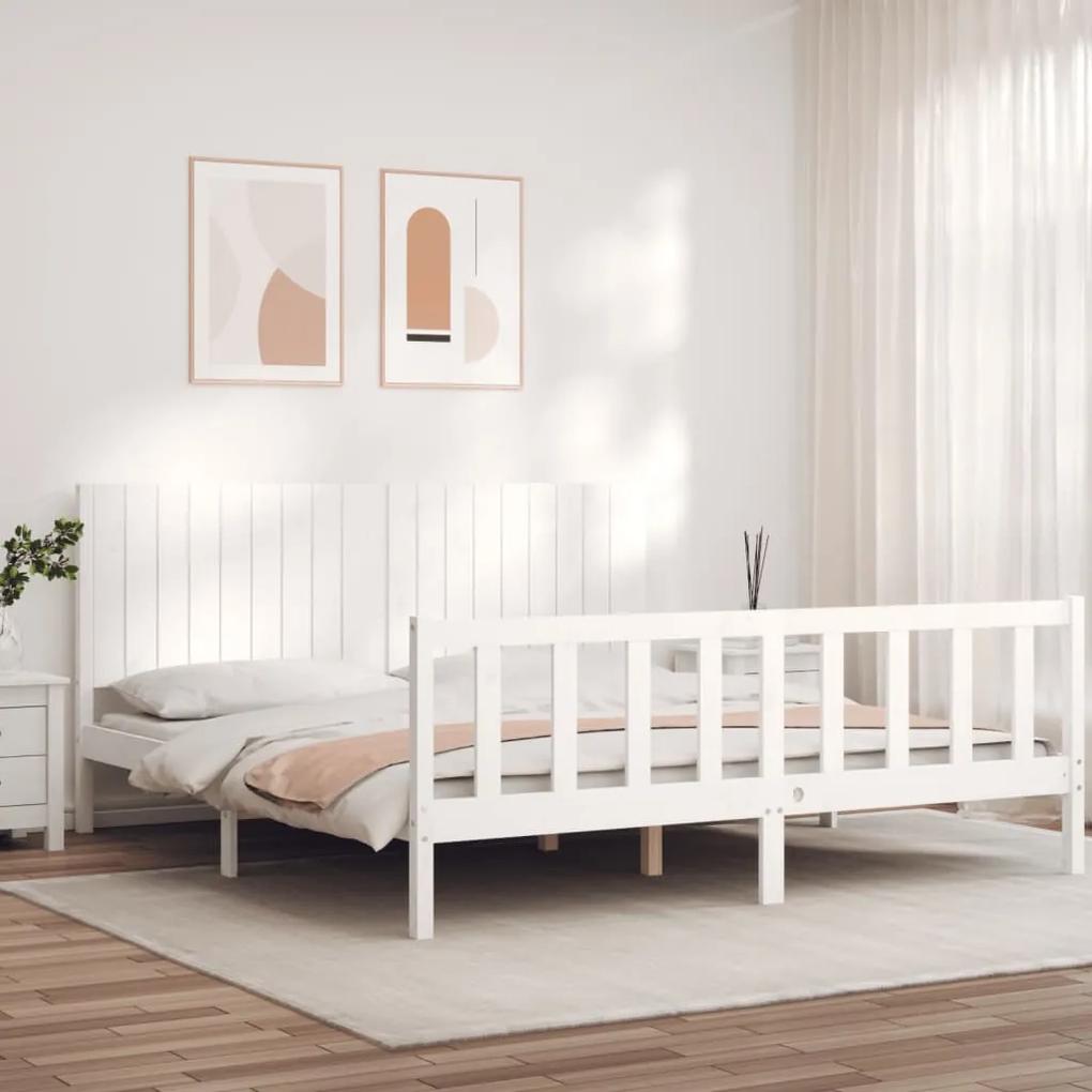 3192962 vidaXL Cadru de pat cu tăblie Super King Size, alb, lemn masiv