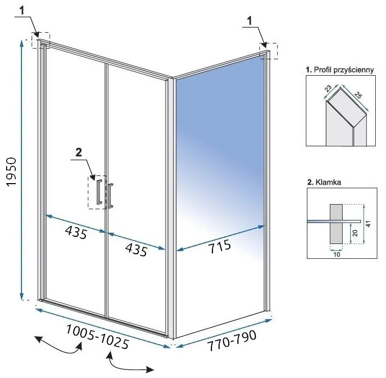 Cabina dus Quest silver - 80x100 cm