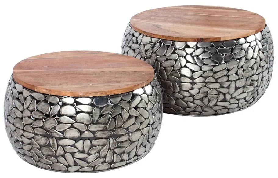 Set de 2 masute design unicat Stone Mosaic, argintiu A-41433 VC