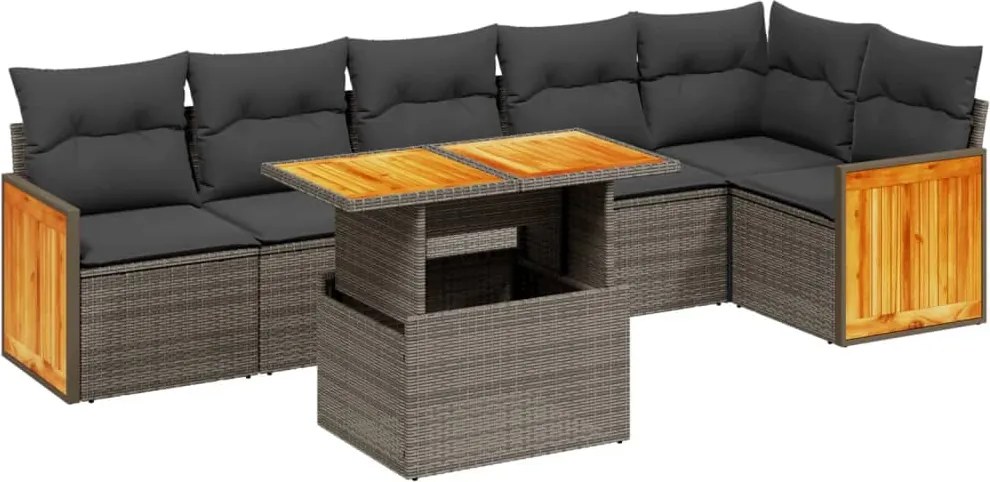 vidaXL Set canapele de grădină, 7 piese, cu perne, gri, poliratan