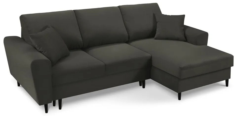 Colțar negru extensibil, cu spațiu de depozitare cu tapițerie din catifea reiată (cu colț pe partea dreaptă, cu șezlong) Kyoto – Cosmopolitan Design