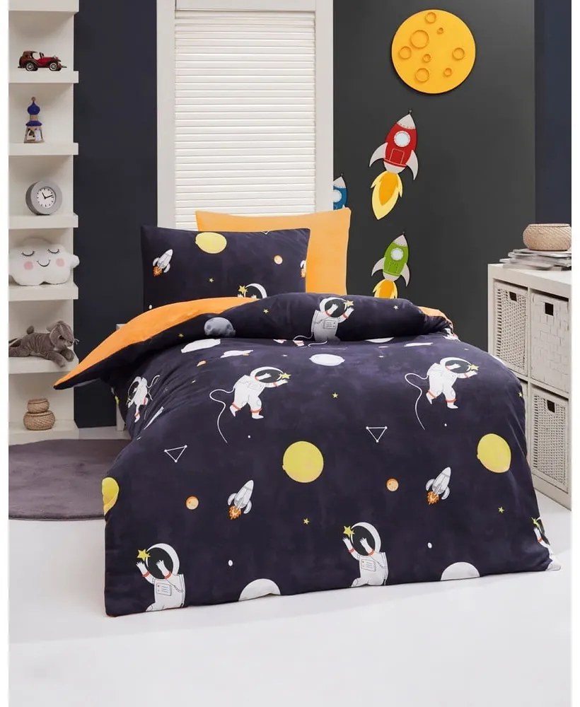Lenjerie de pat pentru copii albastru-închis/portocalie pentru pat de o persoană 140x200 cm Astron – Mijolnir