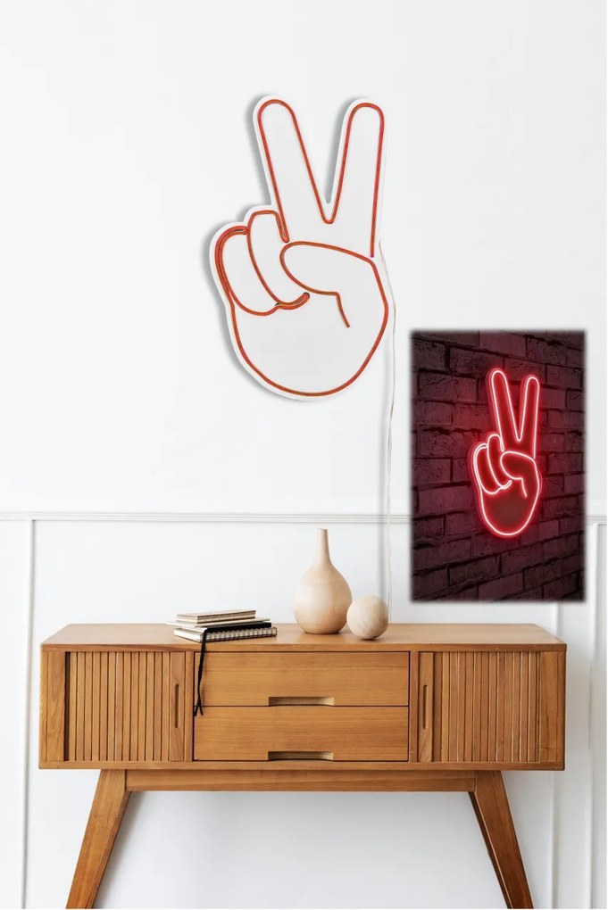 Decoratiune luminoasa LED de perete Victory Sign Rosu 29x44x2 cm