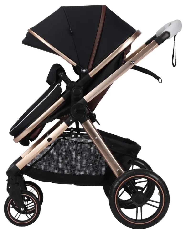 Carucior nou nascuti 2 in 1 NOVOKIDS™ X2000 series, Cu geanta bebe, Cadru Aluminiu Gold, Amortizoare, Roti din cauciuc plin AVE, Landou, Spatar