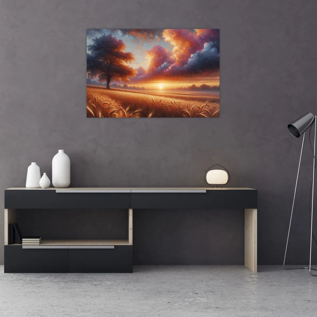 Tablou – Apus de soare pe câmp (90x60 cm)