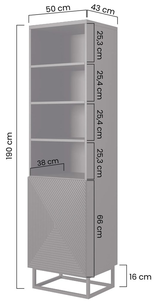 Bibliotecă Asha 50 cm pe soclu de metal - alb mat