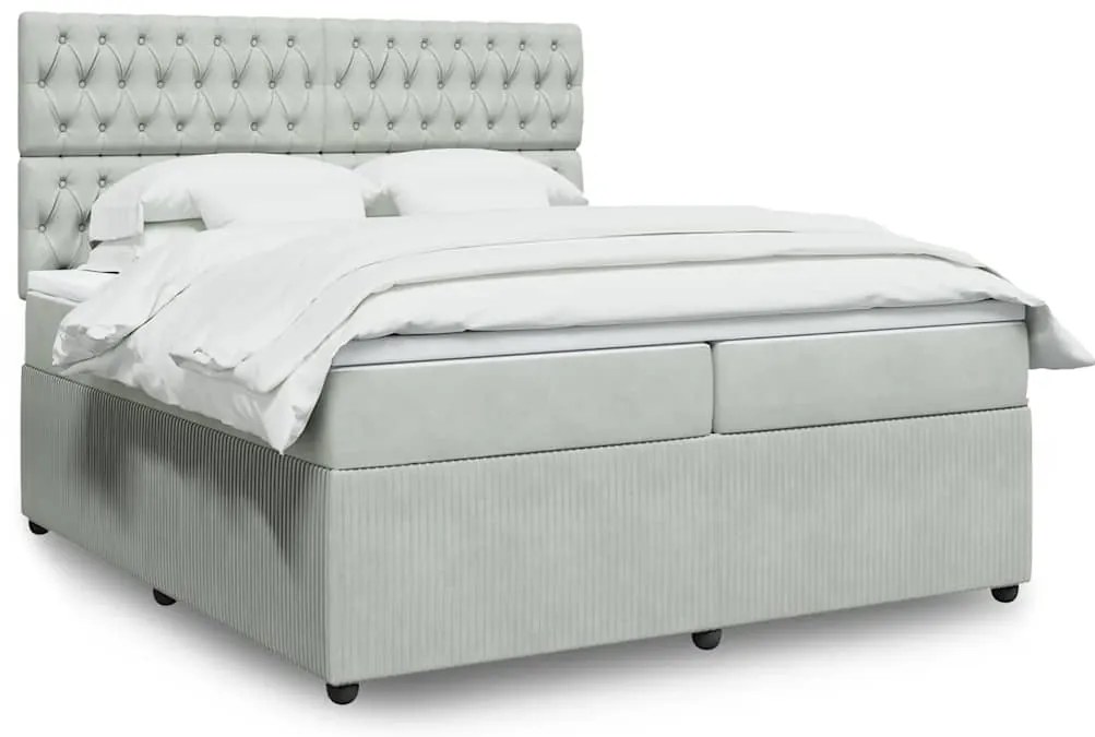 vidaXL Pat box spring cu saltea, gri deschis, 200x200 cm, catifea