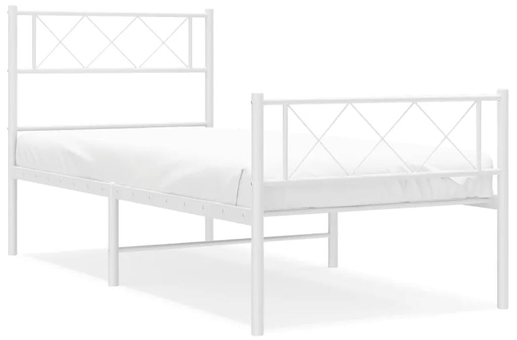 372339 vidaXL Cadru de pat metalic cu tăblie de cap/picioare, alb, 100x200 cm