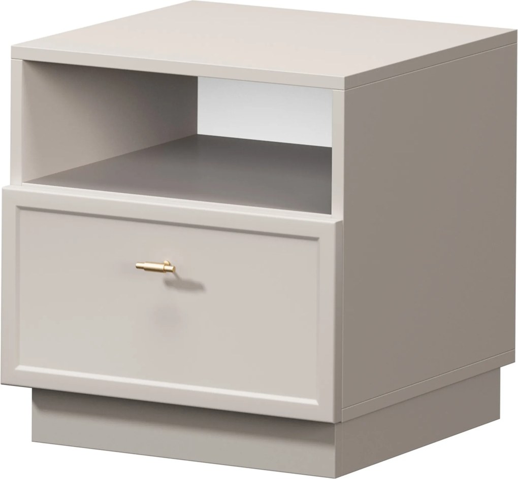 Noptieră cu sertar Lorini 45 cm - cașmir / mâner T-bar auriu