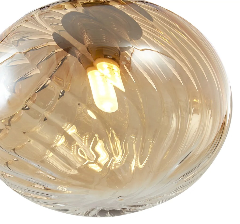 Lampă suspendată Art Deco aurie cu sticlă ambră cu 9 lumini - Jia