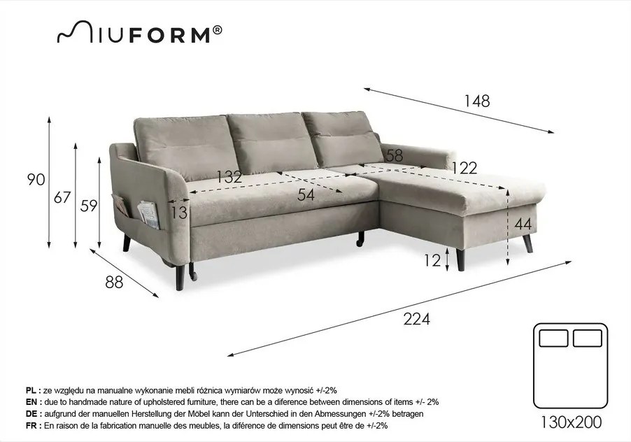 Colțar extensibil din catifea cu șezlong pe partea dreaptă Miuform Stylish Stan, albastru închis