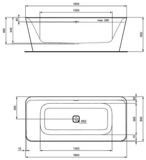 Cada freestanding Ideal Standard Atelier Tonic II alb - negru mat 180x80 cm