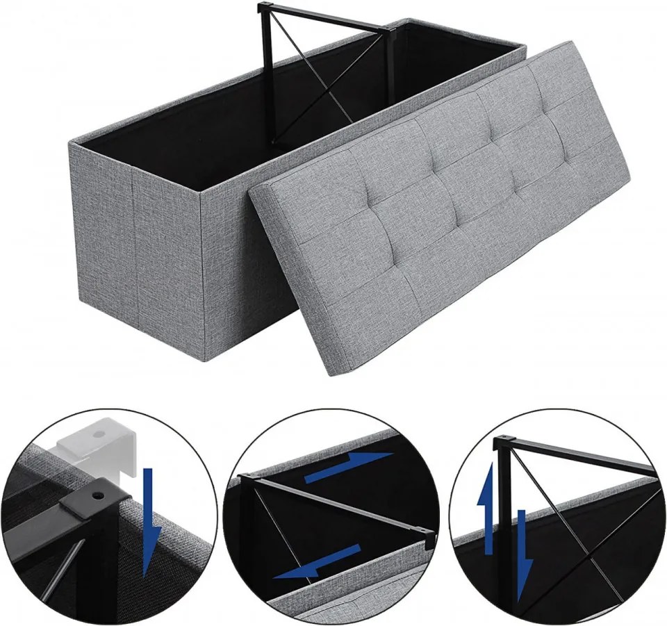 Bancheta cu spatiu depozitare, textil / MDF, gri, Songmics, LSF77G