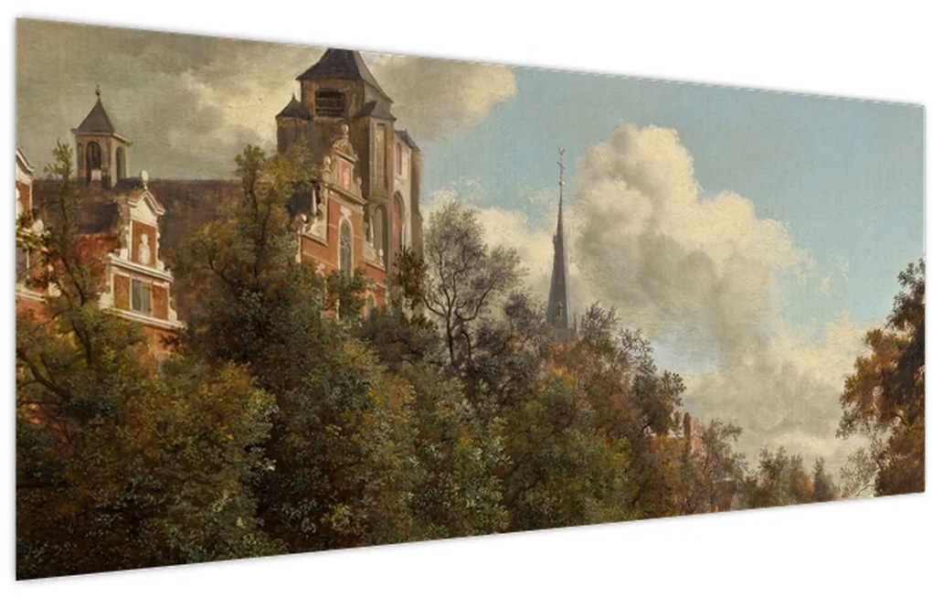 Tablou - Jan van der Heyden, View Down a Dutch Canal, reproducere (120x50 cm)