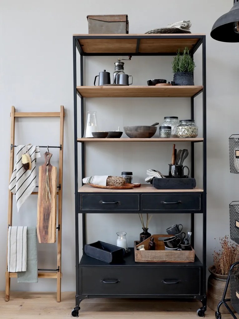 Etajera din metal si lemn, cu 4 sertare, stil industrial