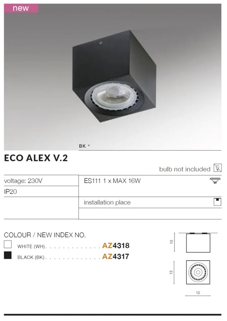 Spot aplicat de tavan/plafon ECO ALEX V2 negru
