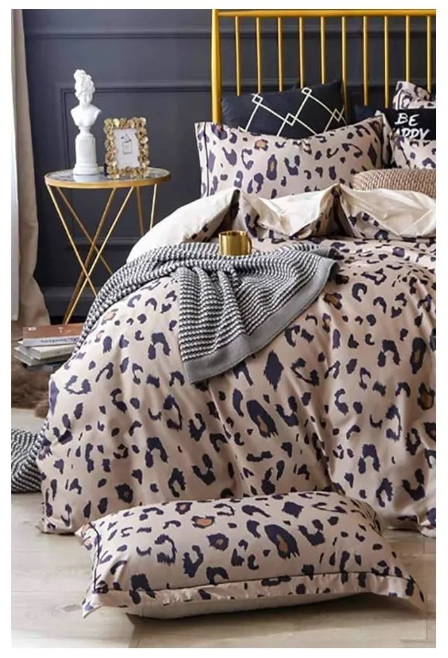 Lenjerie de pat maro din bumbac pentru pat dublu/extinsă cu cearceaf inclus/cu 4 piese 200x220 cm Leopard – Mila Home