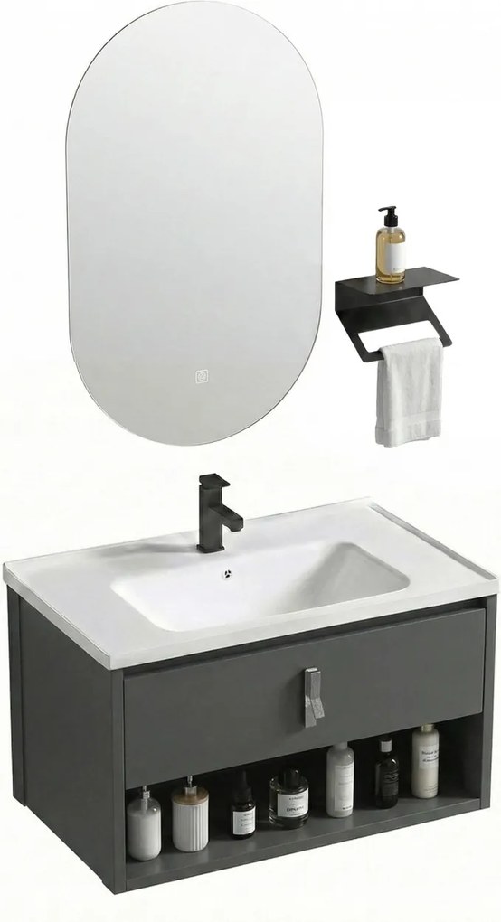 Set mobilier de baie cu lavoar Toledo 60cm Grey