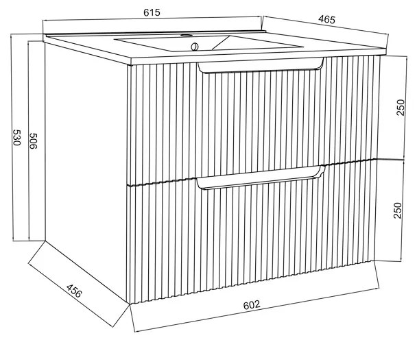 Set mobilier alb riflat cu lavoar inclus, Malta 60 cm 600 x 530 x 460 mm