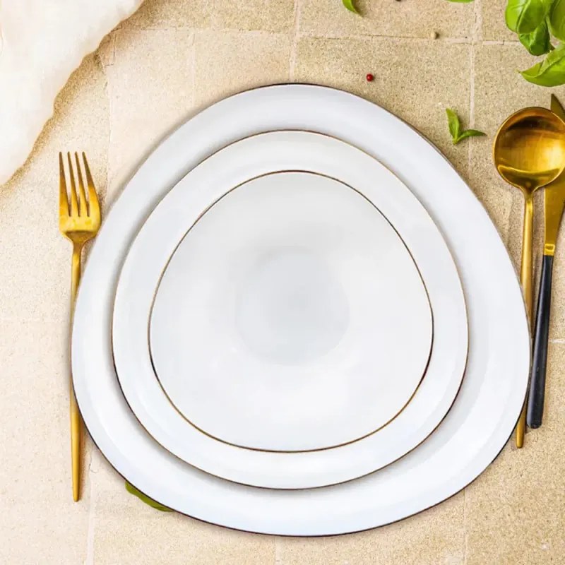 Set de masa Kinghoff KH 2036, 18 piese, 6 persoane, Sticla opal, Margine aurie, Alb