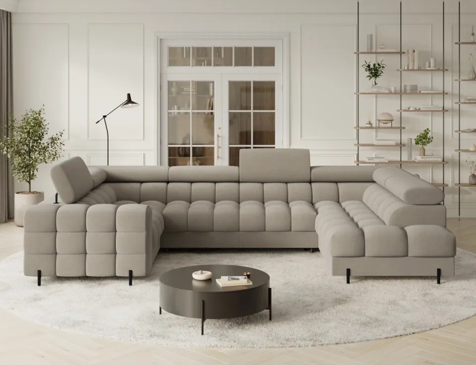 Colțar extensibil, cu spatiu pentru depozitare, 346x205x93 cm, Fectory RT, Eltap (Culoare: Gri / Aura 04)