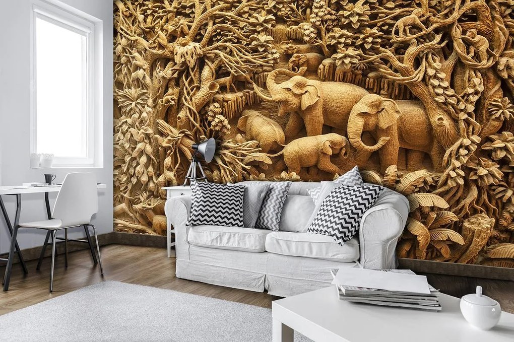 Fototapet - Relief familiei de elefanți (152,5x104 cm)