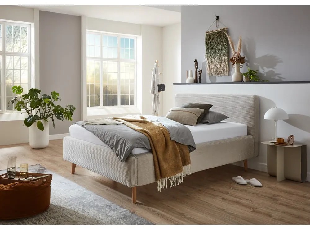 Pat bej tapițat fără somieră 120x200 cm Mattis – Meise Möbel