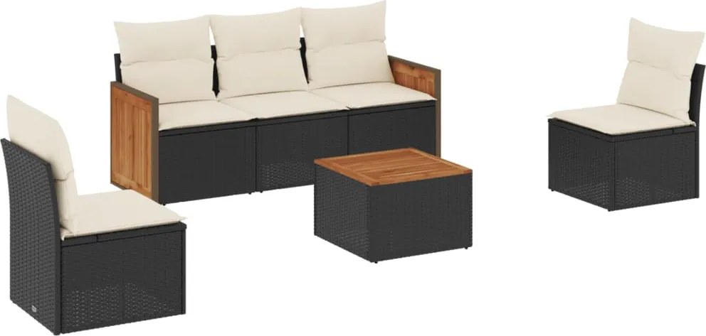 vidaXL Set mobilier de grădină cu perne, 6 piese, negru, poliratan