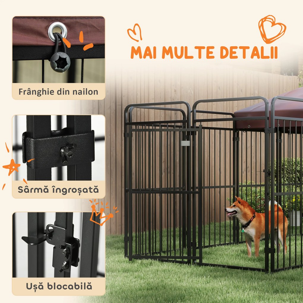 PawHut Cotet Exterior pentru Caini Tarc cu Copertină Impermeabilă pentru Talie Medie și Mare Maro | Aosom Romania