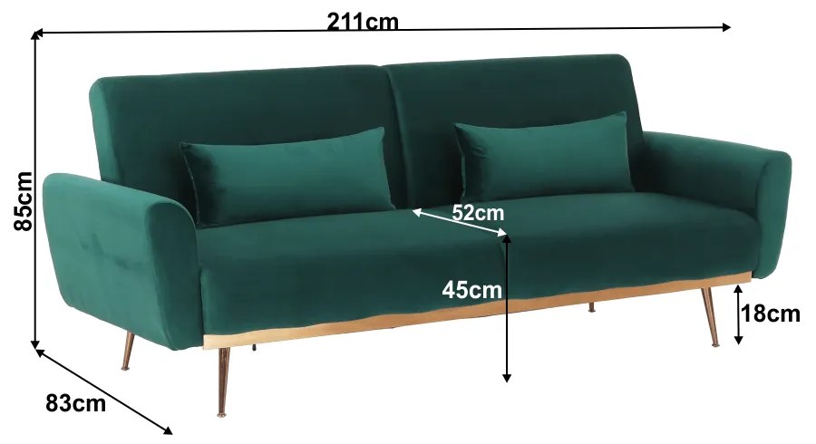 Canapea extensibilă, material textil Velvet smarald, FASTA