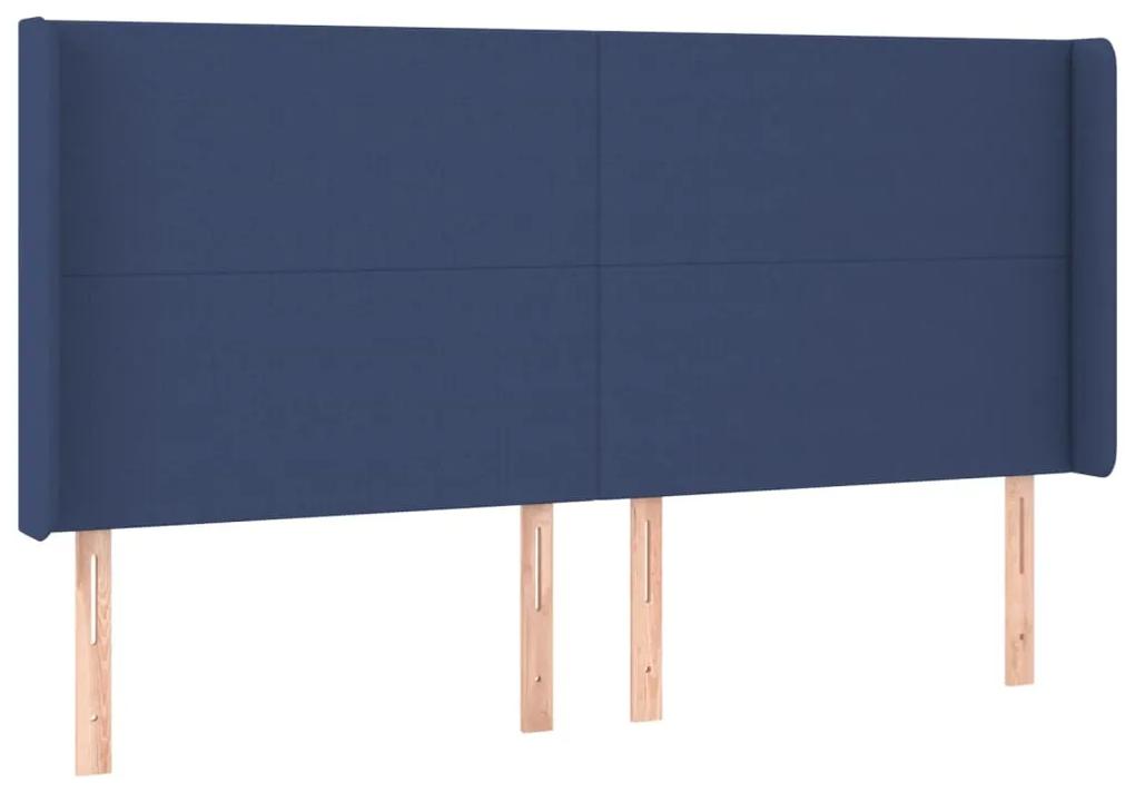 Pat cu arcuri, saltea si LED, albastru, 160x200 cm, textil Albastru, 160 x 200 cm, Design simplu