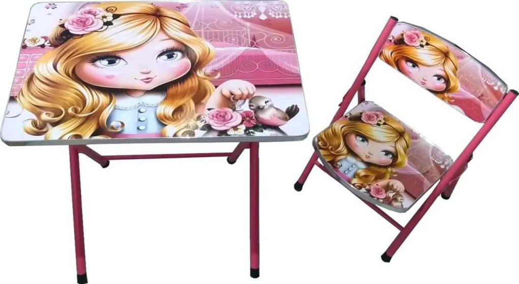 Masuta pliabila pentru copii din MDF Novokids™ My first folding table, cu scaun pliabil, dimensiuni 60X40X56, 2 niveluri de inaltime, suprafata