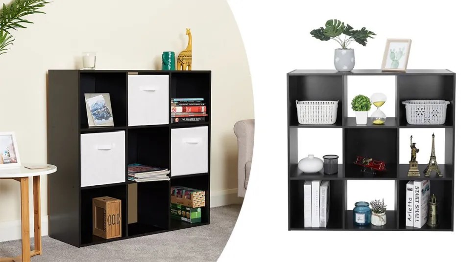 Raft de depozitare cu 9 compartimente si 3 cosuri