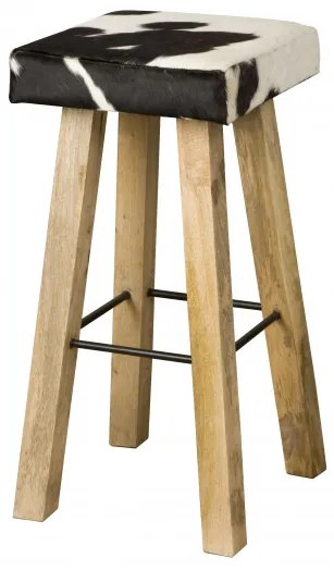 Scaun de bar pătrat din piele de vaca renew alb/negru