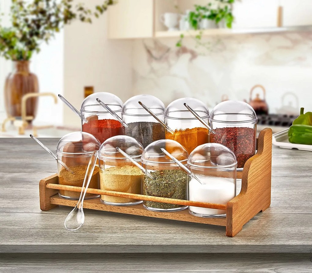 Set borcan de condimente și rafturi de bucătărie Spice Jar &amp; Kitchen Shelf Set 656, De lemn, 33.3x16.3x17.5 cm