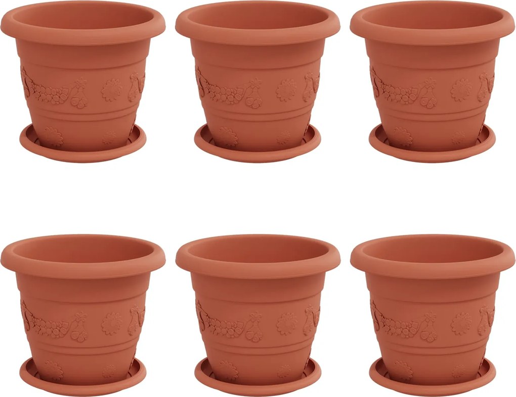 vidaXL Ghivece pentru plante 6 pcs Roșu cărămidă Ø 26 x 21.5 cm