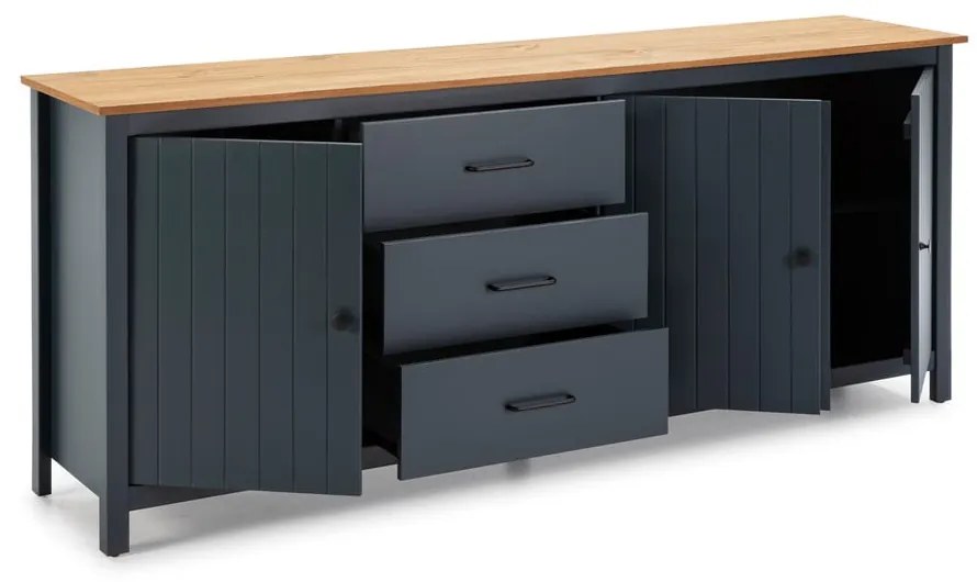 Comodă albastru-închis din lemn masiv de pin 190x80 cm Miranda – Marckeric
