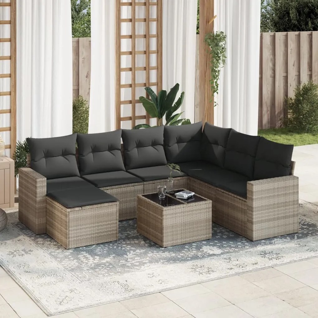 3251649 vidaXL Set mobilier de grădină cu perne, 8 piese gri deschis poliratan