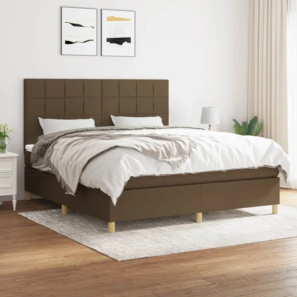 vidaXL Pat continental cu saltea maro închis 180x200cm material textil