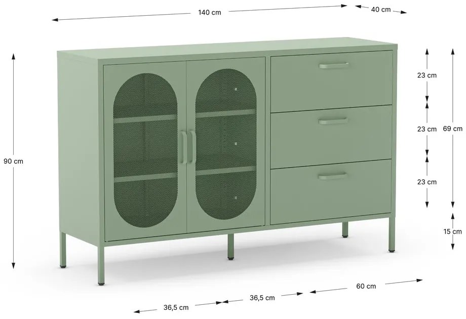 Comodă verde-mentă 140x90 cm Diora – Marckeric