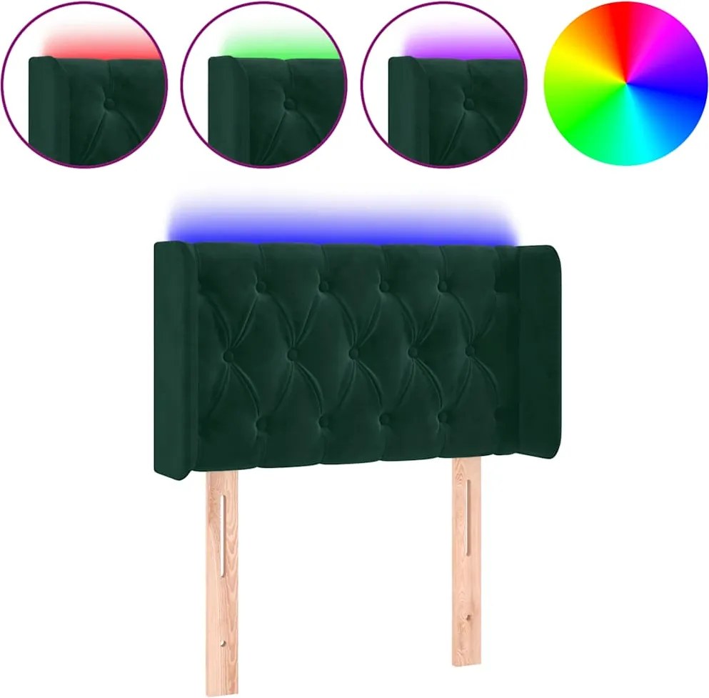 vidaXL Tăblie de pat cu LED, verde închis, 83x16x78/88 cm, catifea