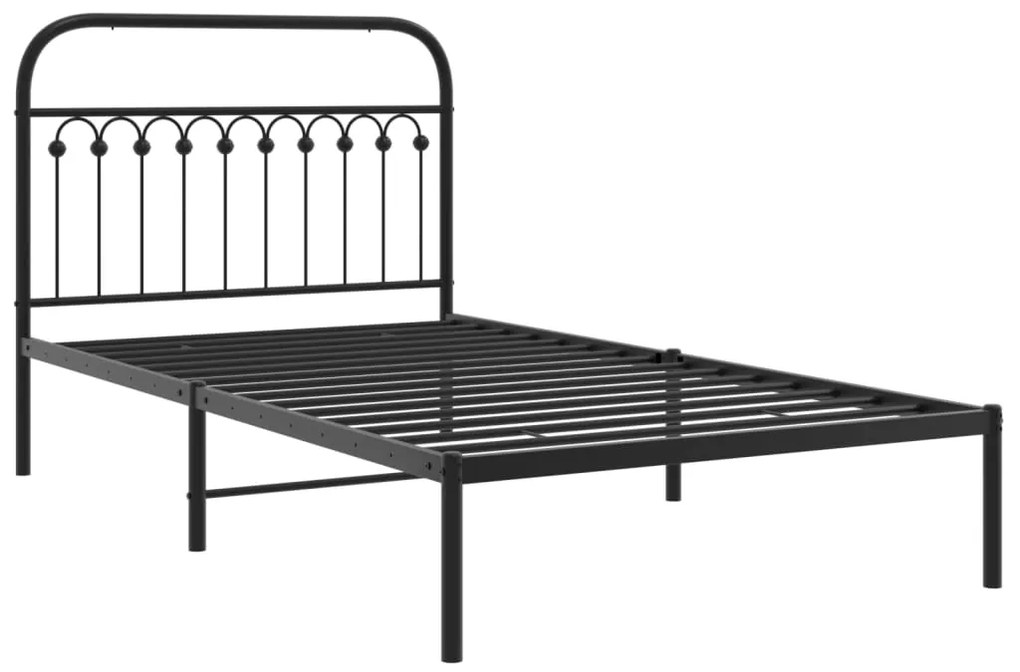 376596 vidaXL Cadru de pat din metal cu tăblie, negru, 107x203 cm