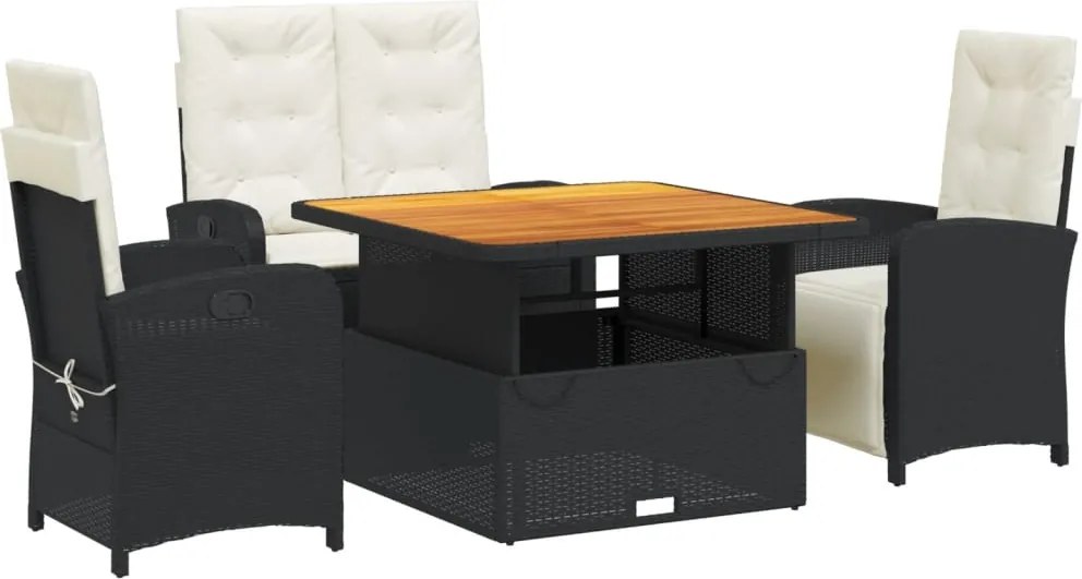vidaXL Set mobilier de grădină cu perne, 4 piese, negru, poliratan